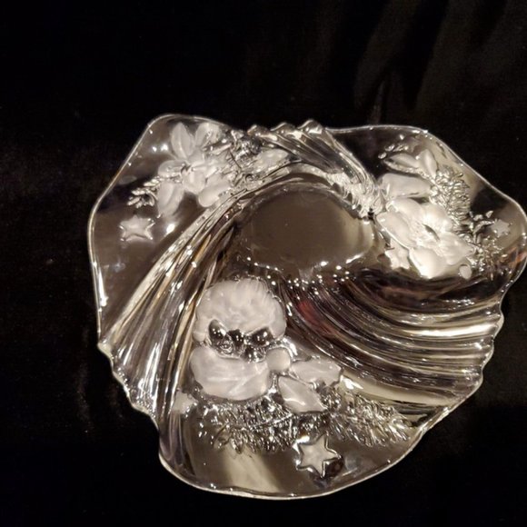 Mikasa Christmas Medley 9" Bon Bon Bowl Clear Crystal Frosted Swirled Candy Dish - Picture 5 of 6